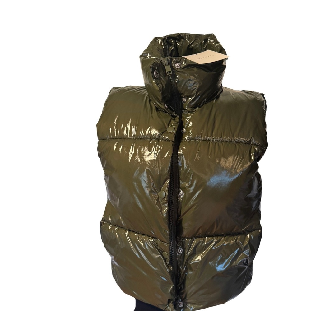 NWT DÉLUC Army Green Gloss Puffer Vest – Size S